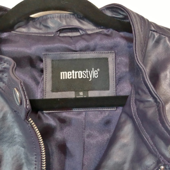 NWT MetroStyle Deep Purple Genuine Leather Woman’s Jacket, w/ Purple Lining Sz16 - Picture 4 of 6